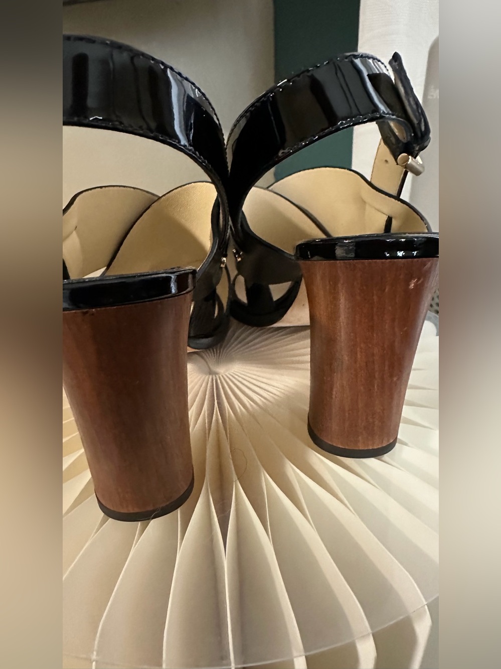 Jimmy Choo Black Block-Heel Sandals with Gold Buckle - Picture 3 of 4